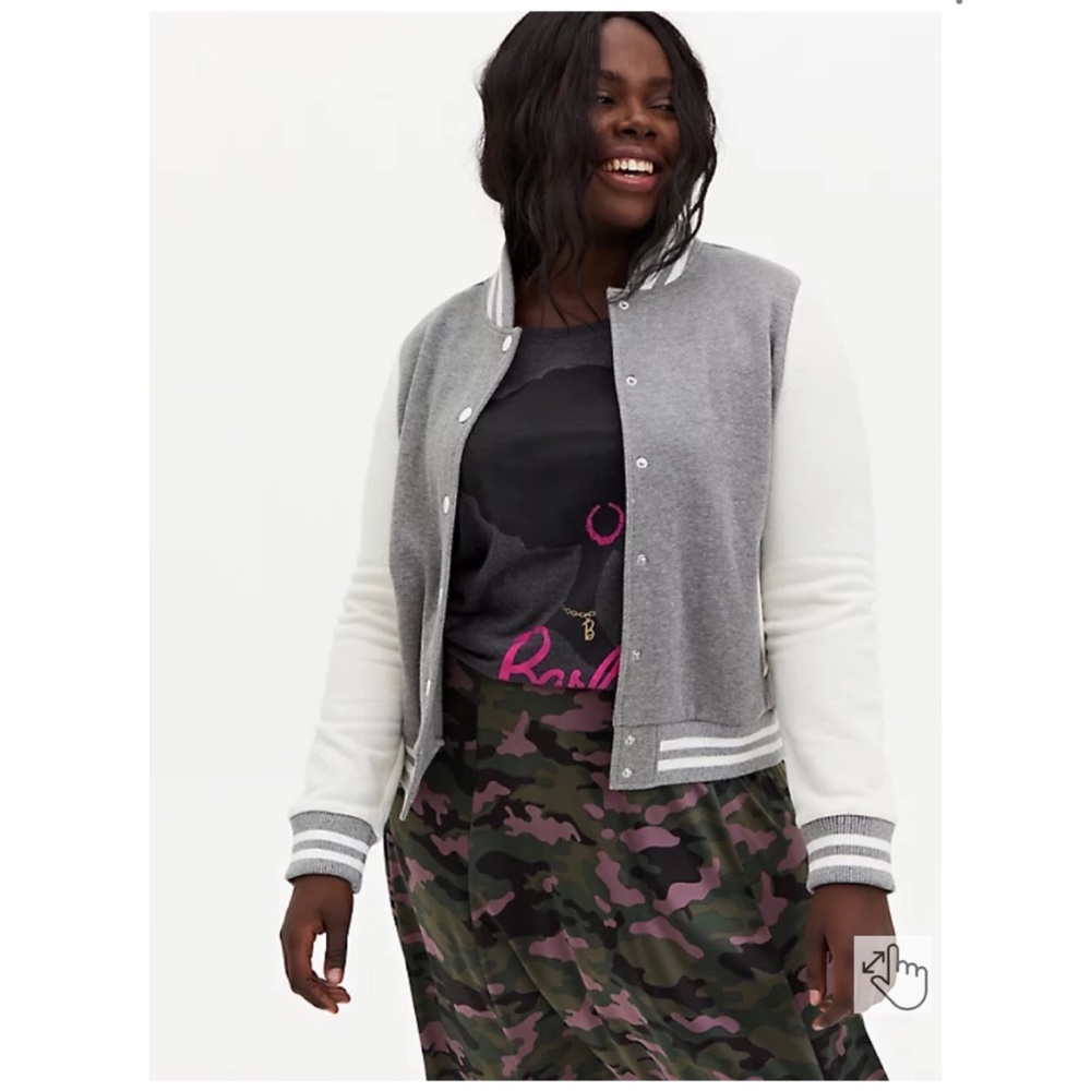 NEW Torrid 4 Heather Grey & White Fleece Crop Varsity Bomber Jacket